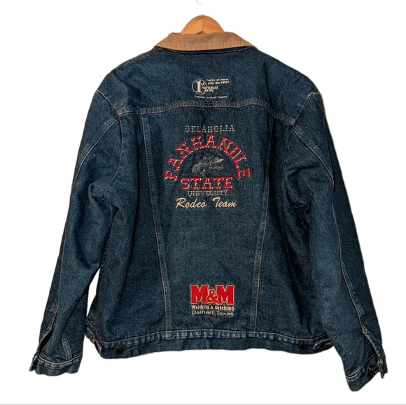 Wrangler Blanket Lined Corduroy Collar Rodeo Panhandle Texas Custom Denim Jacket - Picture 2 of 10